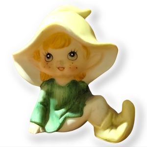Vtg Homco Freckled Pixie Elf Gnome Fairy Garden Porcelain Figurine 5213